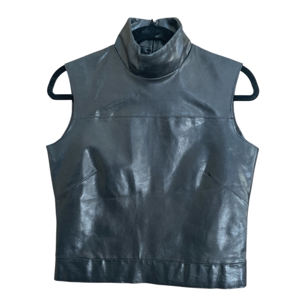 INDEED Leather Sleeveless Mock Neck Top, size Medium